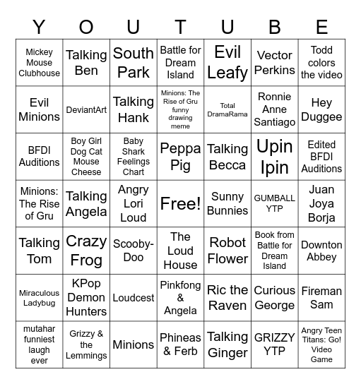 YouTube Bingo Card