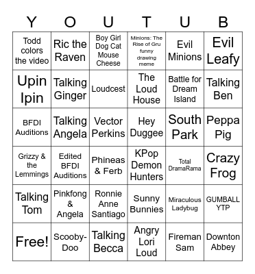 YouTube Bingo Card