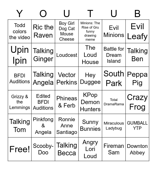 YouTube Bingo Card