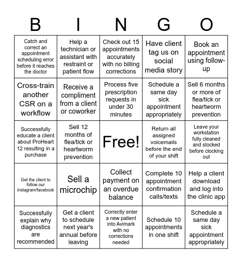 CSR Bingo Card