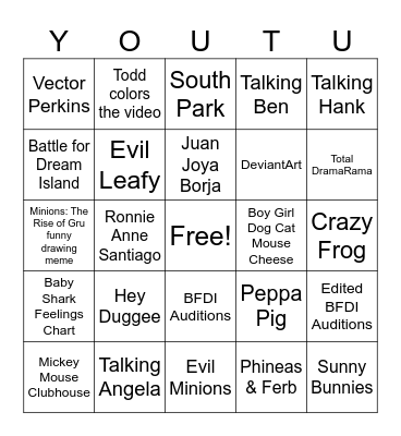 YouTube Bingo Card