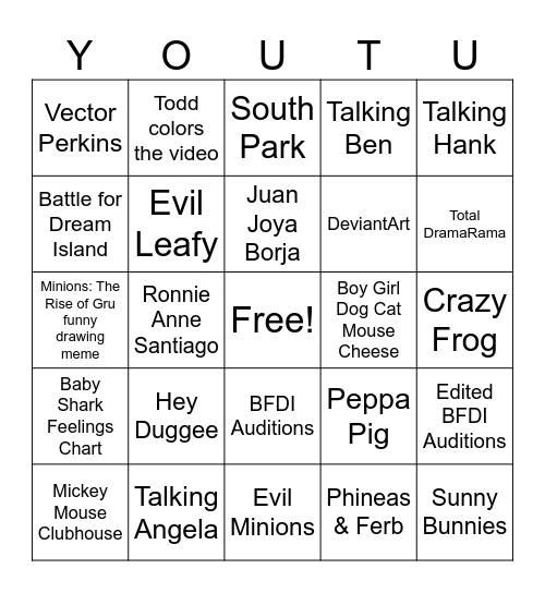 YouTube Bingo Card
