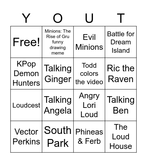YouTube Bingo Card