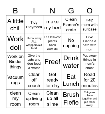 Sophia's TO DO for July 3rd Bingo Card