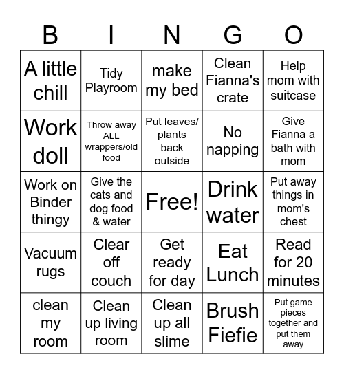 Sophia's TO DO for July 3rd Bingo Card
