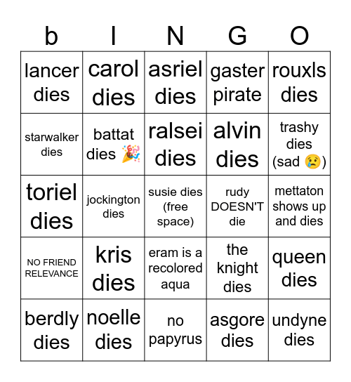 deltarune chapter 6 bingo Card