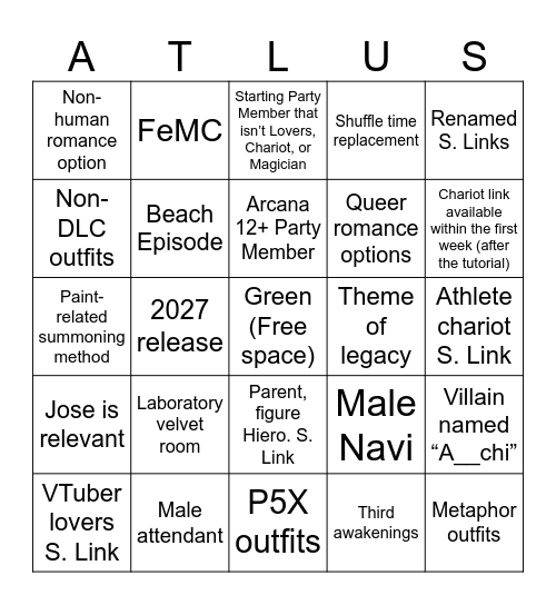 Persona 6 Bingo Card