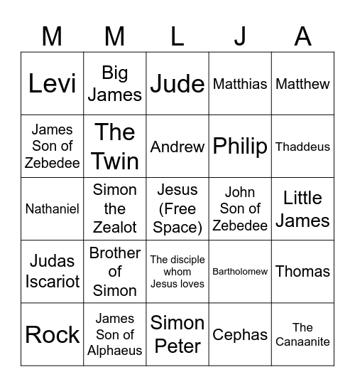 Disciples Bingo Card