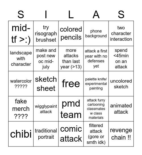 ARTFIGHT 2026 Bingo Card
