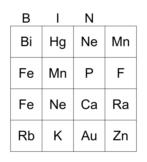 Quimica Bingo Card