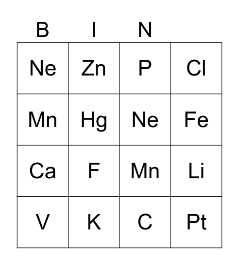 Quimica Bingo Card