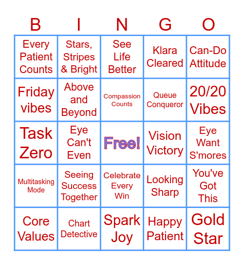 Patient Services July Bingo Card