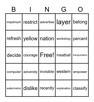 Counting Syllables! Bingo Card