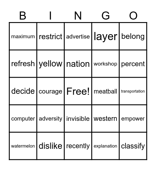 Counting Syllables! Bingo Card