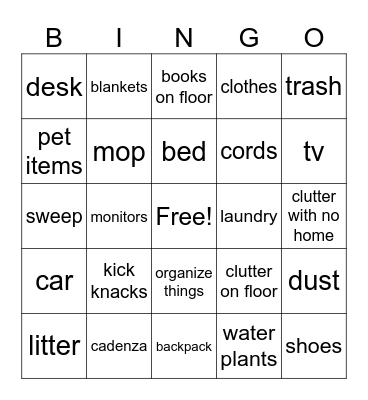 cleaning bingo Card