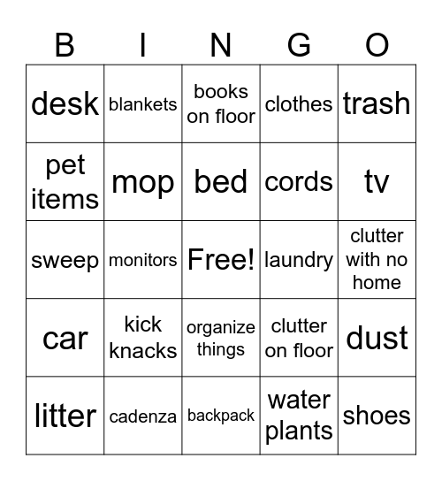 cleaning bingo Card