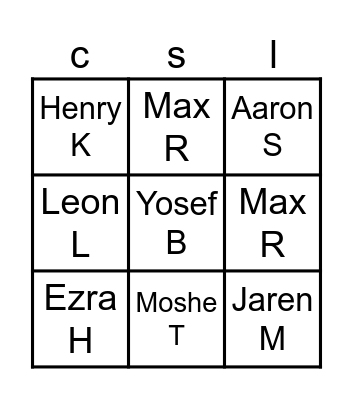 Lower Campus Boys Bingo Card