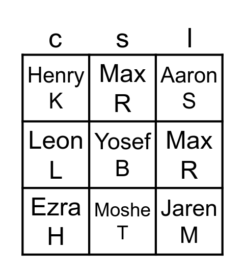 Lower Campus Boys Bingo Card