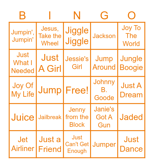"J" is for "July" Bingo Card