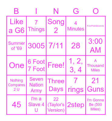 Fun with #s Bingo Card