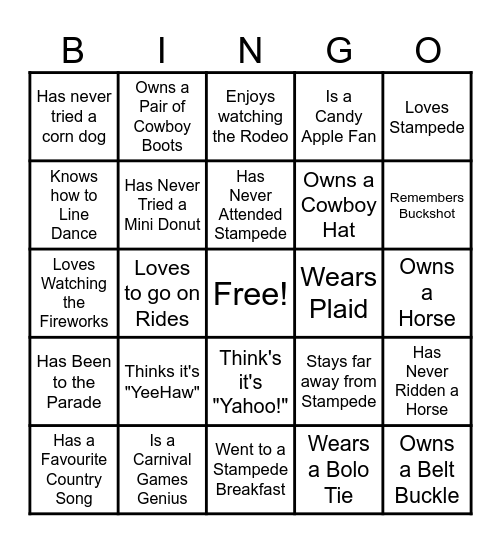 STAMPEDE BINGO Card