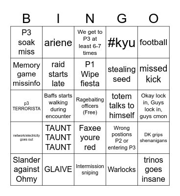I LOVE P1 I LOVE P1 I LOVE P1 Bingo Card