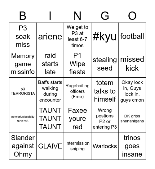 I LOVE P1 I LOVE P1 I LOVE P1 Bingo Card