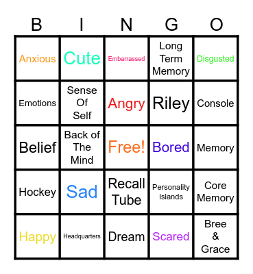 Inside Out 2 Bingo Card