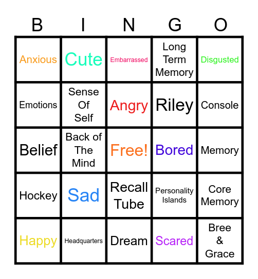 Inside Out 2 Bingo Card
