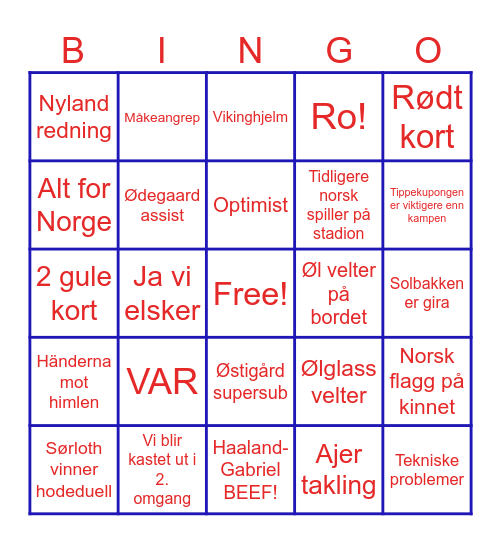 Norge VM Bingo Card