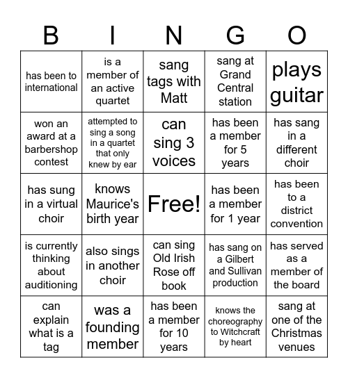 Find someone who Bingo Card