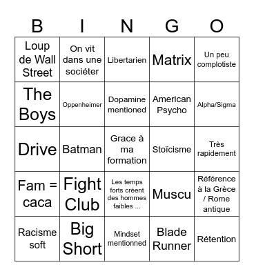 Make Money Mascu Bingo Card