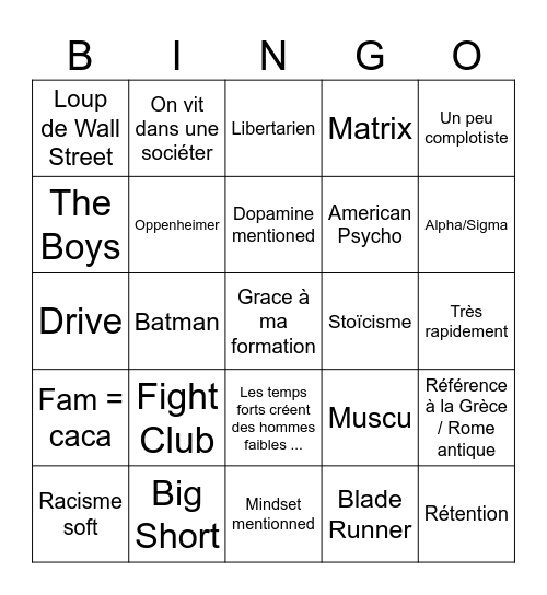 Make Money Mascu Bingo Card