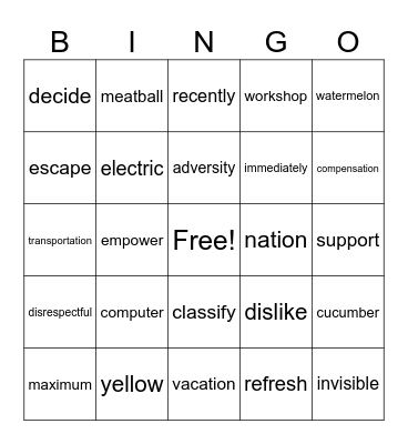Untitled Bingo Card