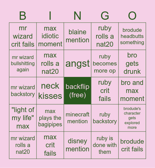 GIGGS D&D Session 9 Bingo Card