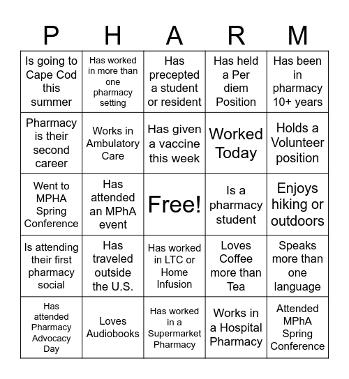 MPHA BINGO! Bingo Card