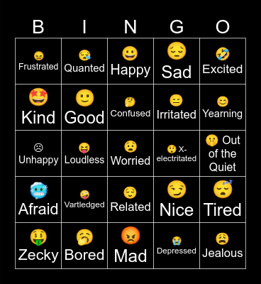 Feelings and Emotions alphabet Bingo Card