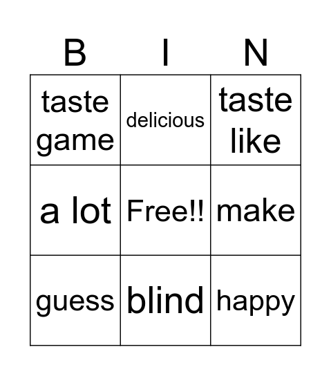 A Taste Game Bingo Card