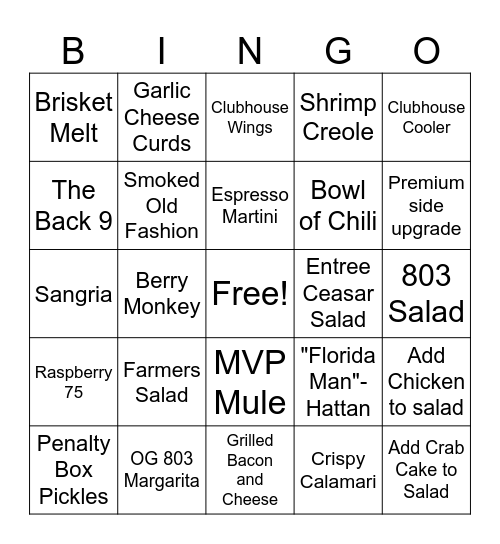 Mile Marker Bingo Card