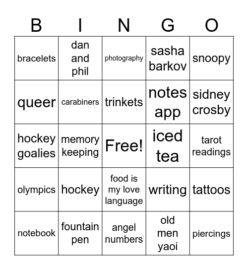 alexandra's bingo Card