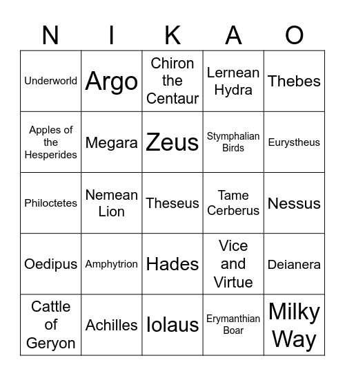 Hercules Comparison Bingo Card