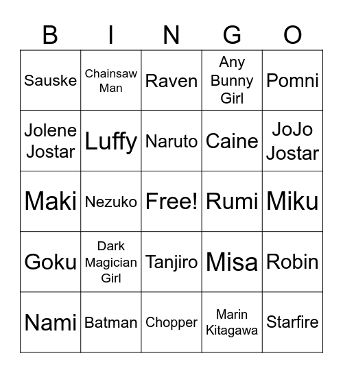 Anime Expo 2026 Cosplay Bingo Card