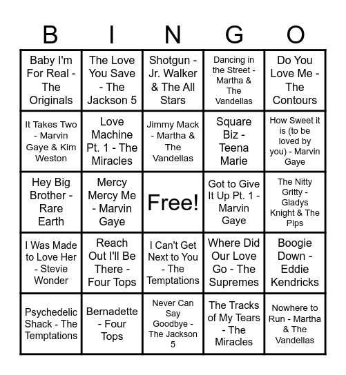 Motown BINGO Card