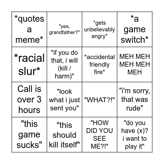 The Discord Call Says... Bingo Card
