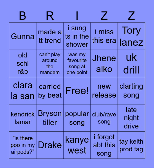 spotify dj bs Bingo Card