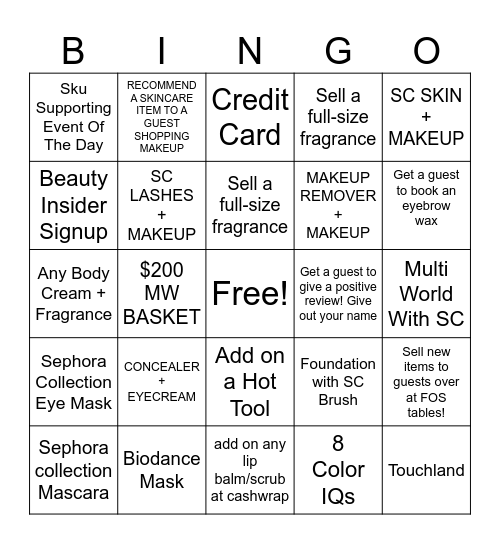 Mutiworld Sephora Bingo Card