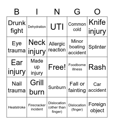 Corey’s Fourth Party Bingo Card