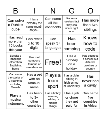 Human Bingo Card
