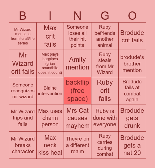 GIGGS DND BINGO Card