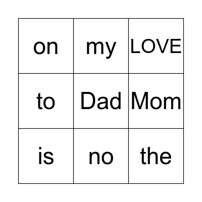 Easy Sight Words Bingo Card